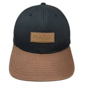 Matix Snapback Black Brown One Size Leather Patch Two Tone Structured Crown Hat